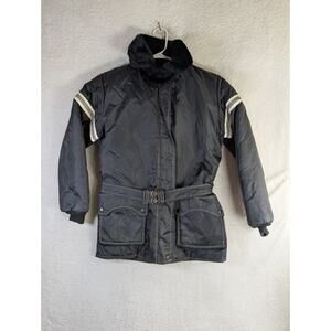 Vintage Stearns Snowmobile Jacket Womens Small Black Hooded Pockets